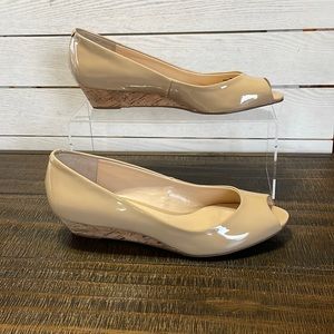 Talbots peep toe wedge, tan, size 8M